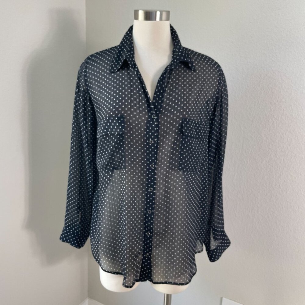 LAgence Nordstrom Womens 6‎ Black Star Print Sheer Button Up Long Sleeve Blouse